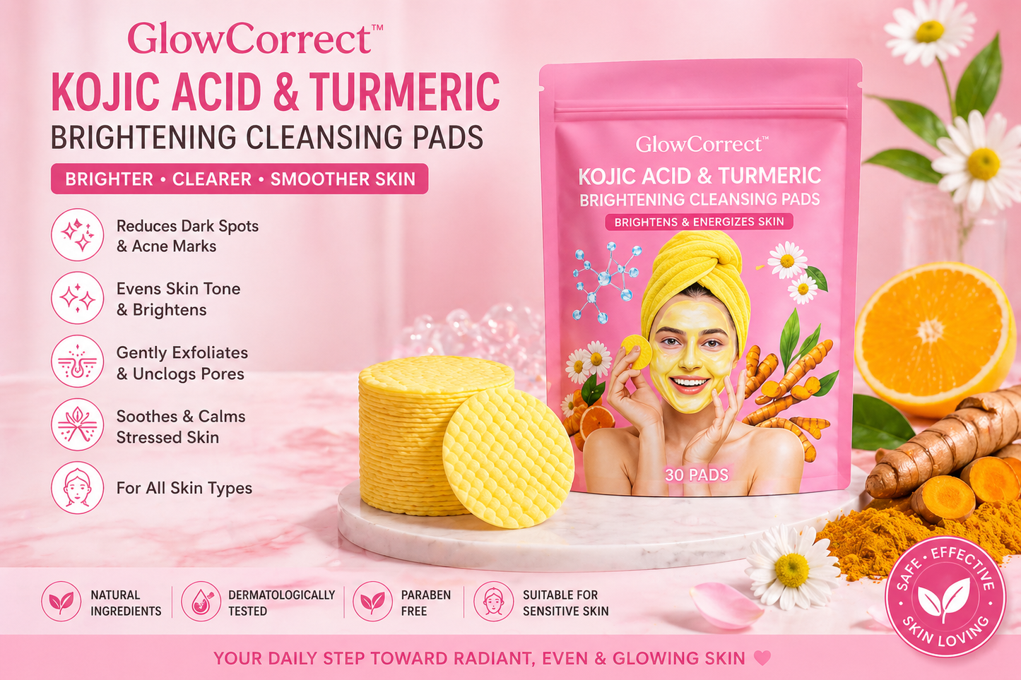 Kojic Acid & Turmeric Brightening Cleansing Pads